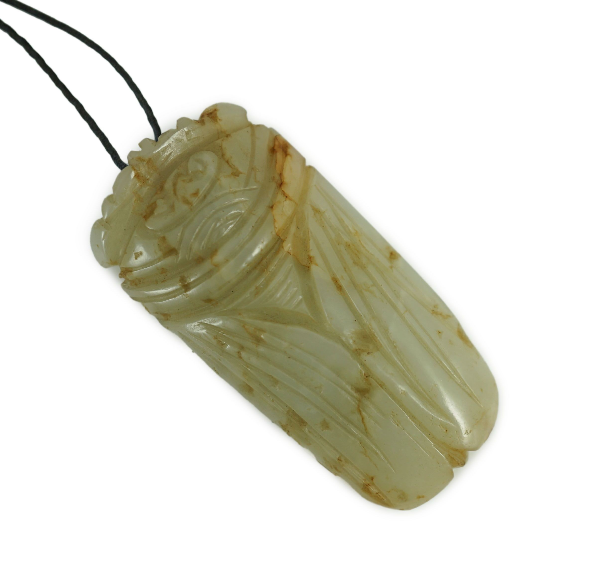 A Chinese pale celadon jade model of a cicada, 19th century, Cicada 5cms long. 4.9cm long